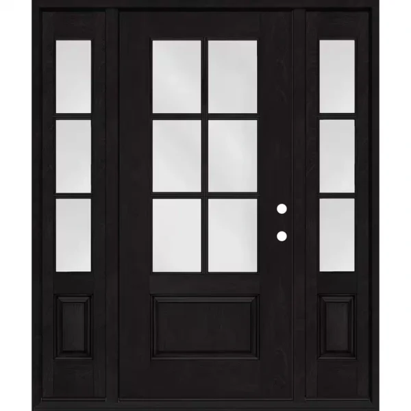 Steves & Sons Regency 64 in. x 80 in. 3/4-6 Lite Clear Glass LH Onyx Stain Mahogany Fiberglass Prehung Front Door w/Dbl 12in.SL