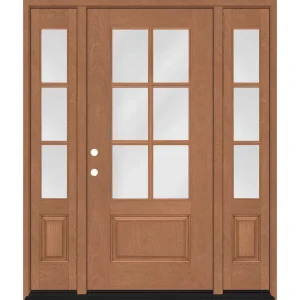Steves & Sons Regency 64 in. x 80 in. 3/4-6 Lite Clear Glass RH AutumnWheat Stain Mahogany Fiberglass Prehung Front Door w/Dbl 12in.SL