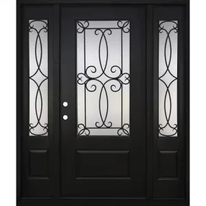 Steves & Sons Regency 64 in. x 80 in. 3/4Lite Georgian Deco Glass RHIS Onyx Mahogany Fiberglass Prehung Front Door w/Dbl12in.SL