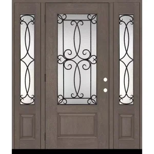Steves & Sons Regency 64 in. x 80 in. 3/4Lite Georgian Decorative Glass RHOS Ashwood Mahogany Fiberglass Prehung Front Door w/12in.SLs