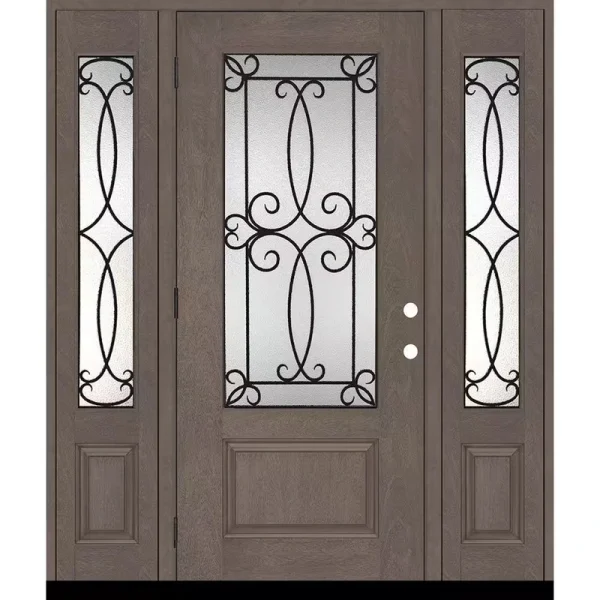 Steves & Sons Regency 64 in. x 80 in. 3/4Lite Georgian Decorative Glass RHOS Ashwood Mahogany Fiberglass Prehung Front Door w/12in.SLs