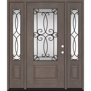 Steves & Sons Regency 64 in. x 80 in. Georgian Decorative Glass LHIS 3/4Lite Ashwood Mahogany Fiberglass Prehung Front Door w/12in.SLs