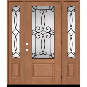 Steves & Sons Regency 64 in. x 80 in. Georgian Decorative Glass LHOS 3/4Lite AW Mahogany Fiberglass Prehung Front Door w/Dbl12in.SL