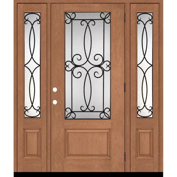 Steves & Sons Regency 64 in. x 80 in. Georgian Decorative Glass LHOS 3/4Lite AW Mahogany Fiberglass Prehung Front Door w/Dbl12in.SL
