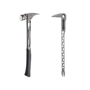 Stiletto 15 oz. TiBone Smooth Face with Curved Handle with 12 in. Titanium Clawbar Nail Puller with Dimpler (2-Piece)