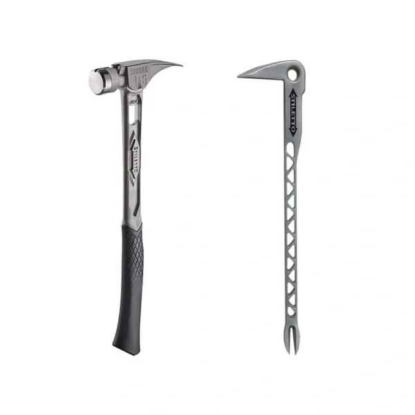 Stiletto 15 oz. TiBone Smooth Face with Curved Handle with 12 in. Titanium Clawbar Nail Puller with Dimpler (2-Piece)