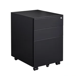 Sumyeg 3 Drawer Mobile File Cabinet with Lock Black 3-Drawer 15.35-in File Cabinet
