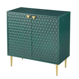 Sumyeg Green 2 Door Apothecary Accent Cabinet with Gold Accent Legs, Fully Assembled