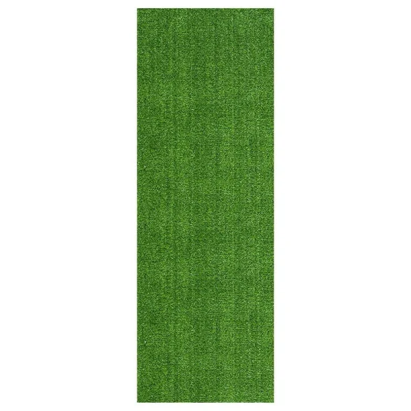 Sweet Home Stores Green 3 ft. x 30 ft. Meadowland Collection Waterproof Solid Artificial Grass Runner Rug Indoor/Outdoor Area Rug