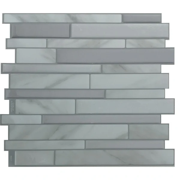 Tack Tile Thick Mosaic Grey Peel & Stick Vinyl Backsplash Tiles – 3 Pack
