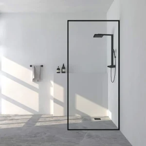 TaiMei 34 in. W x 72 in. H Fixed Framed Shower Door in Matte Black Finish with Clear Glass