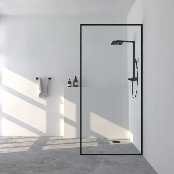 TaiMei 34 in. W x 72 in. H Fixed Framed Shower Door in Matte Black Finish with Clear Glass
