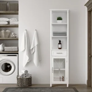 Teamson Home Delaney 17-in x 65-in x 13.5-in White Freestanding Linen Cabinet