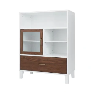 Teamson Home Tyler 26-in x 34.25-in x 13-in White, Brown Freestanding Linen Cabinet