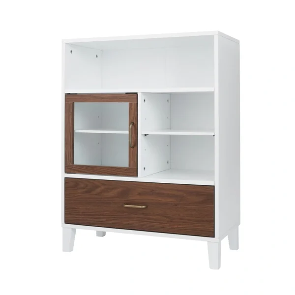 Teamson Home Tyler 26-in x 34.25-in x 13-in White, Brown Freestanding Linen Cabinet