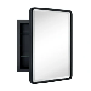 TEHOME 14-in x 18-in Recessed Mount Matt Black Mirrored Medicine Cabinet