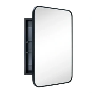 TEHOME 16.5-in x 24-in Surface/Recessed Mount Matt Black Mirrored Soft Close Medicine Cabinet