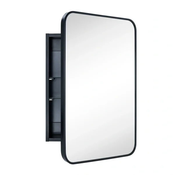 TEHOME 16.5-in x 24-in Surface/Recessed Mount Matt Black Mirrored Soft Close Medicine Cabinet
