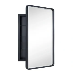TEHOME 16.5-in x 27.5-in Recessed Mount Matt Black Mirrored Medicine Cabinet