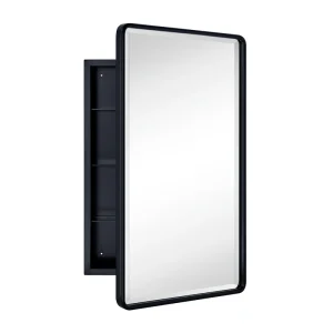 TEHOME 16.5-in x 27.5-in Surface Mount Matt Black Mirrored Medicine Cabinet