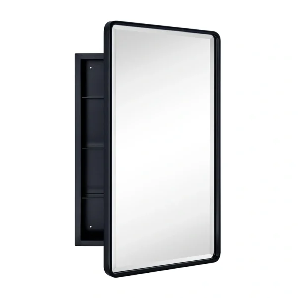 TEHOME 16.5-in x 27.5-in Surface Mount Matt Black Mirrored Medicine Cabinet