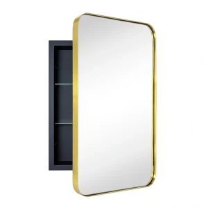 TEHOME 16-in x 24-in Recessed Mount Brushed Gold Mirrored Medicine Cabinet T726917275