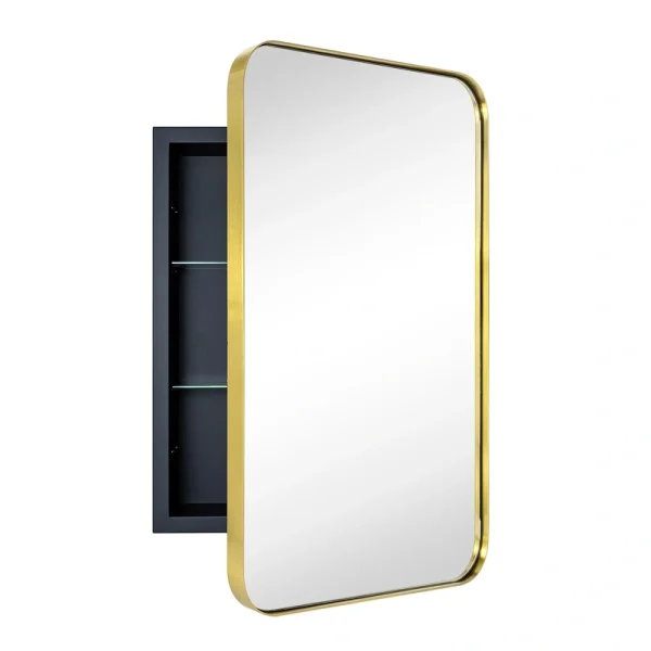 TEHOME 16-in x 24-in Recessed Mount Brushed Gold Mirrored Medicine Cabinet T726917275