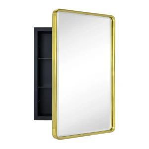TEHOME 16-in x 24-in Recessed Mount Brushed Gold Mirrored Medicine Cabinet T726917278