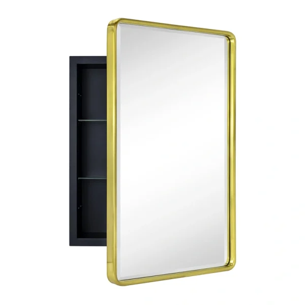 TEHOME 16-in x 24-in Recessed Mount Brushed Gold Mirrored Medicine Cabinet T726917278