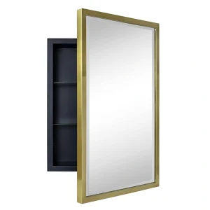 TEHOME 16-in x 24-in Recessed Mount Brushed Gold Mirrored Medicine Cabinet T726917281