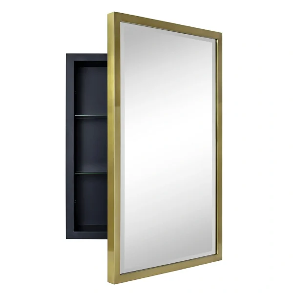 TEHOME 16-in x 24-in Recessed Mount Brushed Gold Mirrored Medicine Cabinet T726917281