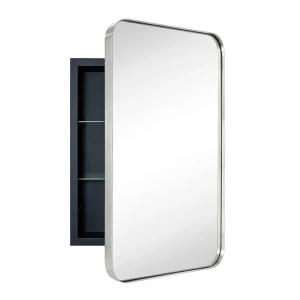 TEHOME 16-in x 24-in Recessed Mount Brushed Nickel Mirrored Medicine Cabinet T726917269