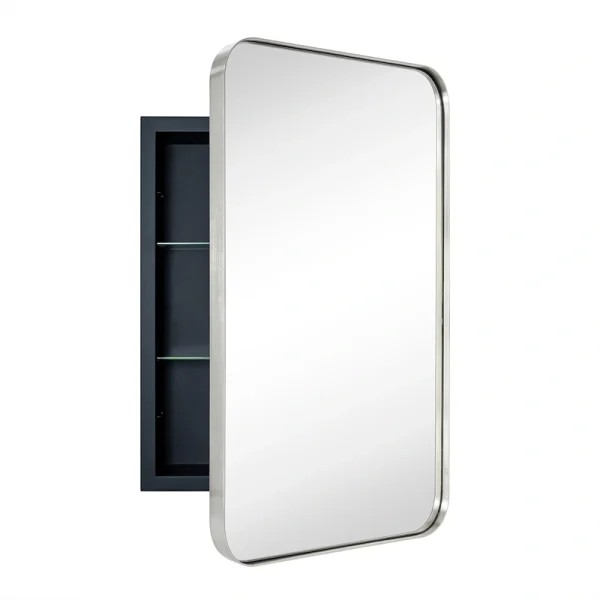 TEHOME 16-in x 24-in Recessed Mount Brushed Nickel Mirrored Medicine Cabinet T726917269
