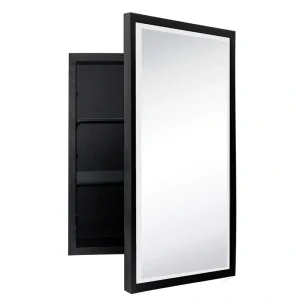 TEHOME 16-in x 24-in Recessed Mount Matt Black Mirrored Medicine Cabinet T726917271