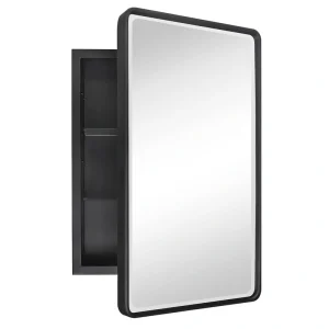 TEHOME 16-in x 24-in Recessed Mount Matt Black Mirrored Medicine Cabinet T726917276
