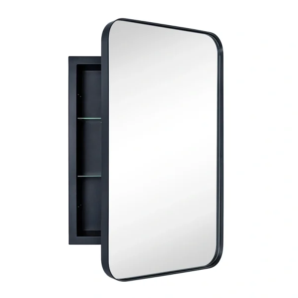 TEHOME 16-in x 24-in Recessed Mount Matte Black Mirrored Medicine Cabinet