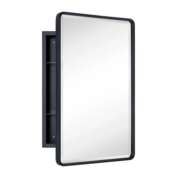 TEHOME 16-in x 24-in Surface Mount Matt Black Mirrored Medicine Cabinet