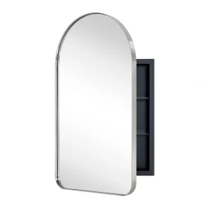 TEHOME 16-in x 28.3-in Recessed Mount Brushed Nickel Mirrored Arched Medicine Cabinet
