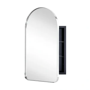 TEHOME 16-in x 28.3-in Recessed Mount Chrome Mirrored Arched Medicine Cabinet