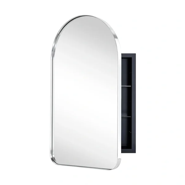 TEHOME 16-in x 28.3-in Recessed Mount Chrome Mirrored Arched Medicine Cabinet