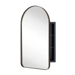 TEHOME 16-in x 28.3-in Recessed Mount Oil Rubbed Bronze Mirrored Arched Medicine Cabinet