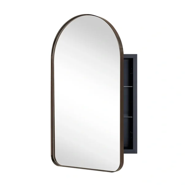 TEHOME 16-in x 28.3-in Recessed Mount Oil Rubbed Bronze Mirrored Arched Medicine Cabinet