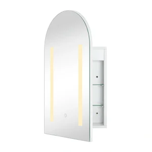TEHOME 16-in x 28-in Lighted Surface Mount White Mirrored Arched Soft Close Medicine Cabinet