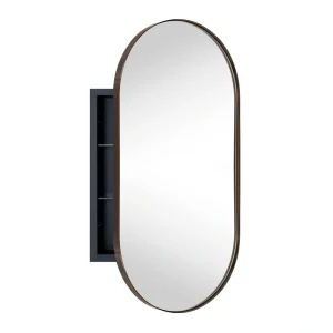 TEHOME 16-in x 33-in Recessed Mount Oil Rubbed Bronze Mirrored Oval Medicine Cabinet
