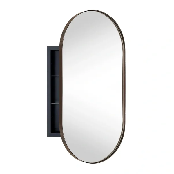TEHOME 16-in x 33-in Recessed Mount Oil Rubbed Bronze Mirrored Oval Medicine Cabinet