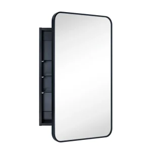 TEHOME 17.5-in x 29-in LED Surface/Recessed Mount Matt Black Mirrored Soft Close Medicine Cabinet