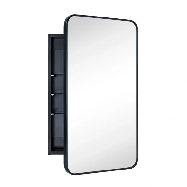 TEHOME 17.5-in x 29-in LED Surface/Recessed Mount Matt Black Mirrored Soft Close Medicine Cabinet
