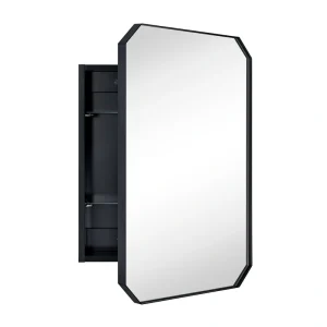 TEHOME 18-in x 26-in Surface/Recessed Mount Matt Black Mirrored Soft Close Medicine Cabinet