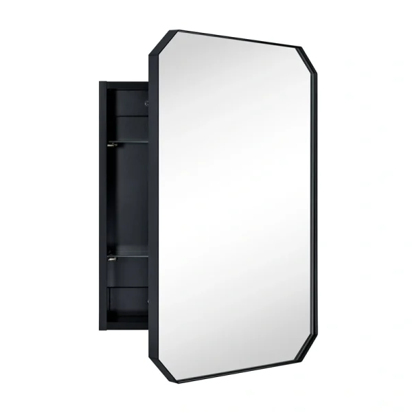 TEHOME 18-in x 26-in Surface/Recessed Mount Matt Black Mirrored Soft Close Medicine Cabinet