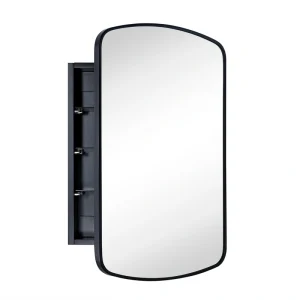 TEHOME 18-in x 27-in Surface/Recessed Mount Matt Black Mirrored Arched Soft Close Medicine Cabinet
